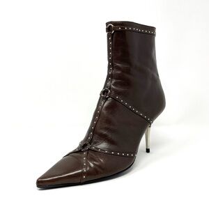 Vintage Christian Dior Galliano Y2K Brown Leather Bondage Ankle Boots Heels 37 7